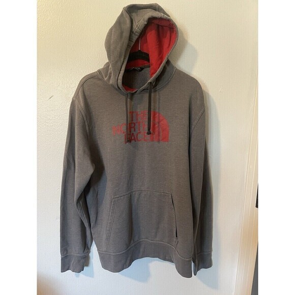 The North Face Pullover Half Dome Logo Hoodie Grey/Red Mens Size Medium - Picture 1 of 9